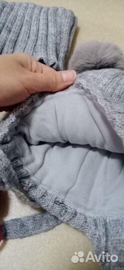 Шапка серая зимняя +снуд