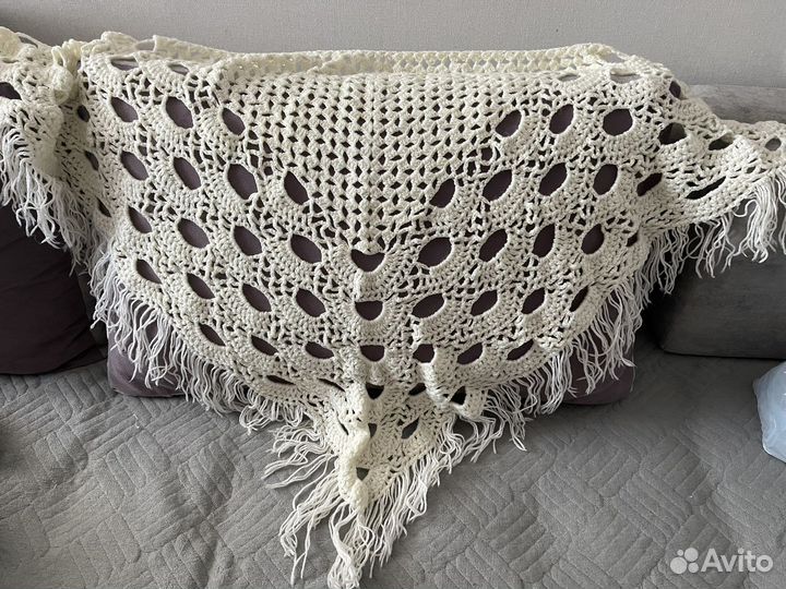 Платок шаль вязаный белый
