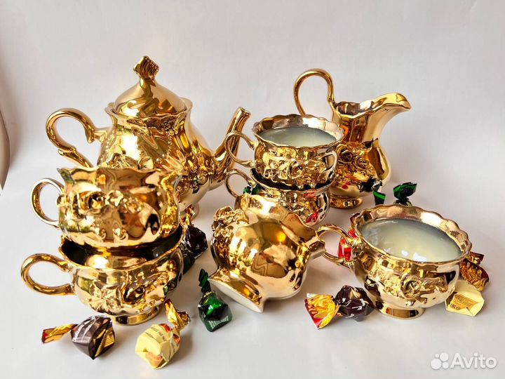 Новый кофейный сервиз Золотая Роза 6 персон