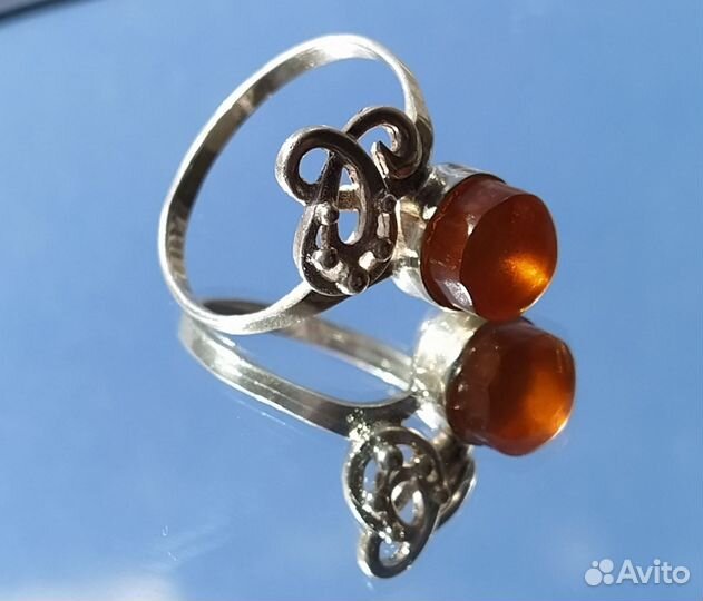 Кольцо серебро СССР 925 проба звезда янтарь
