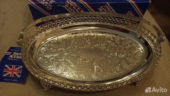 Блюдо овальное Queen Anne с ручкой посеребрение
