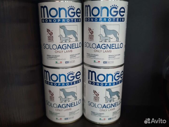 Влажный корм для собак Мonge soloagnello,400г, 4шт