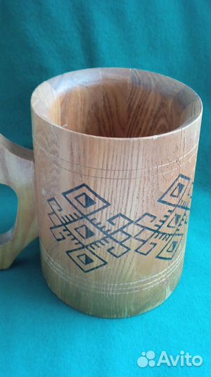 Пивная кружка деревянная 14.8 см винтаж СССР 1982