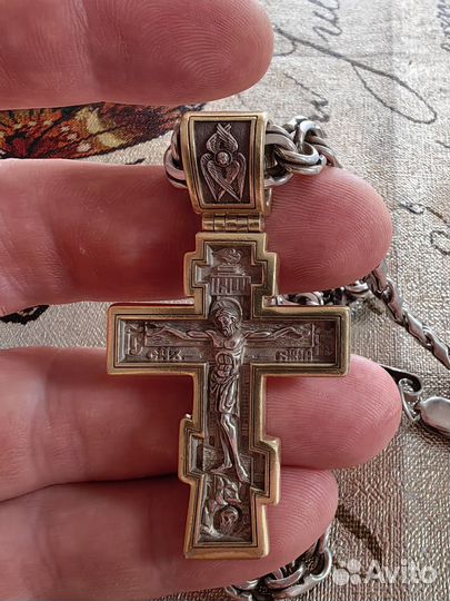 Мужская серебряная цепь с крестом