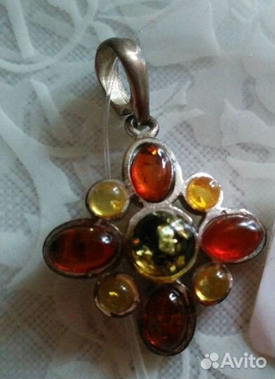 Браслет чешское стекло,кулон янтарь серьги Finland