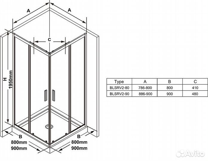 Душ. уголок Ravak 90x90 Черный x1lm70300z1