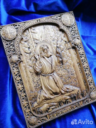 Икона из дерева,ясень,Святой Серафим Саровский