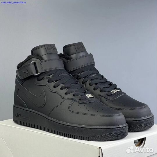 Nike Air Force 1 Black Зима с мехом (Арт.82654)