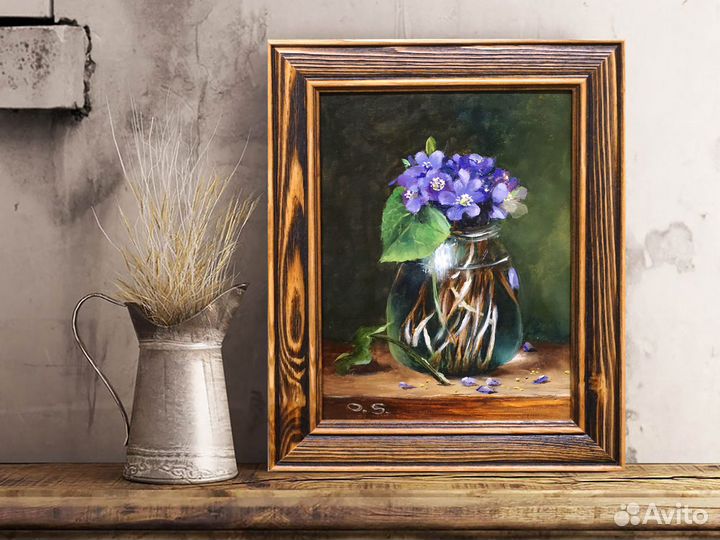 Картина маслом цветы в раме 