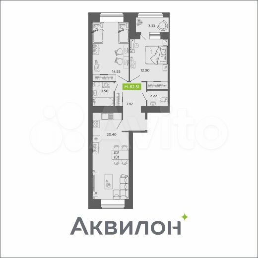 3-к. квартира, 62 м², 1/11 эт.
