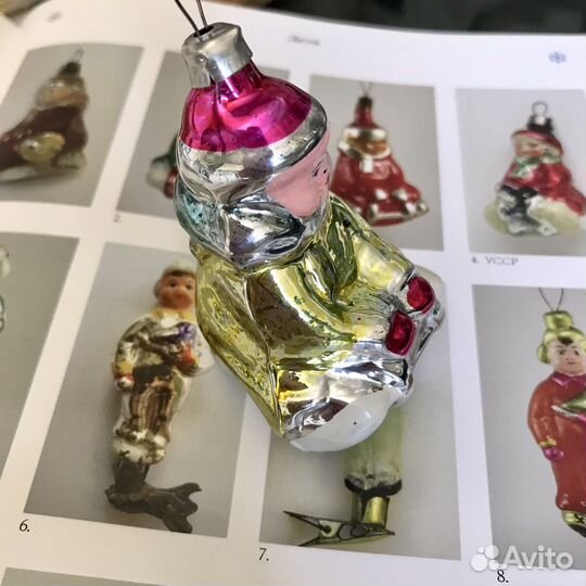 Советские елочные игрушки мальчик на санках
