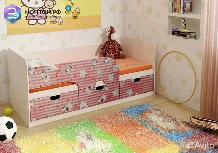 Кровать Минима дуб атланта / пинк хеллоу китти