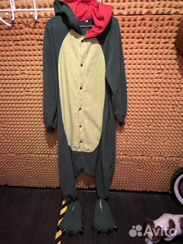 Пижама кигуруми динозавр с тапочками xl