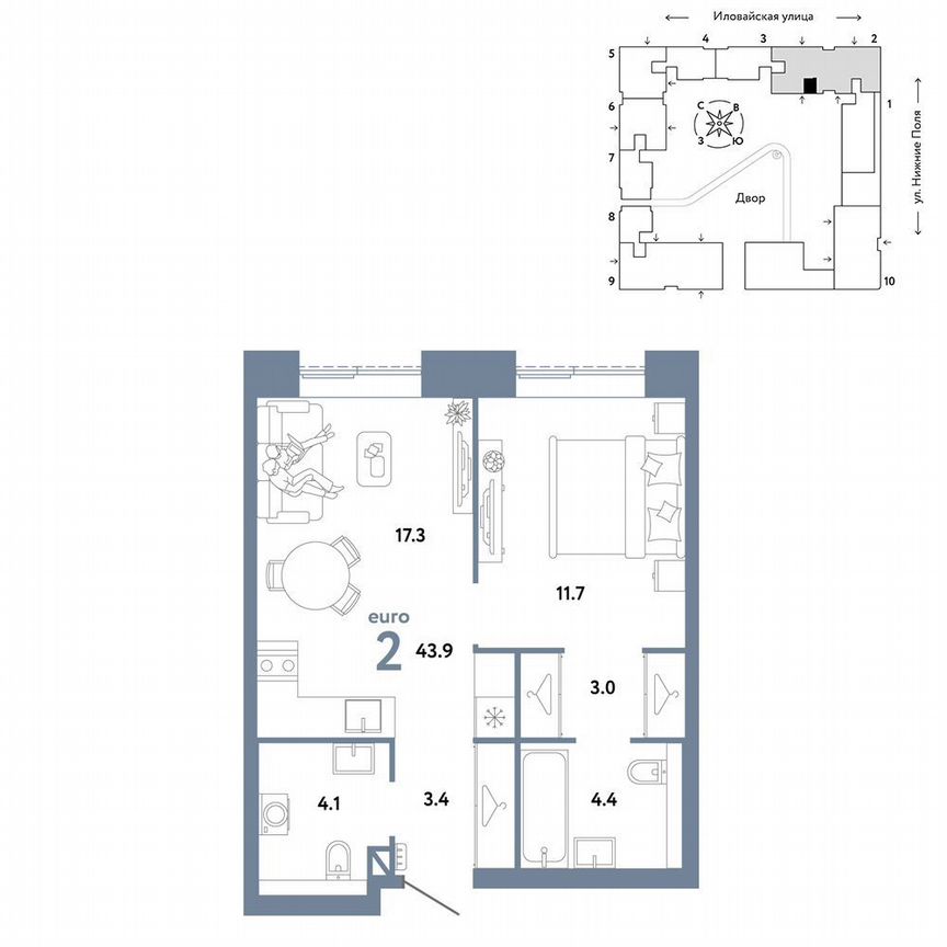 1-к. квартира, 43,9 м², 2/38 эт.