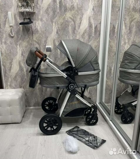 Коляска 3в1 Новая компактная (серая на серебре)