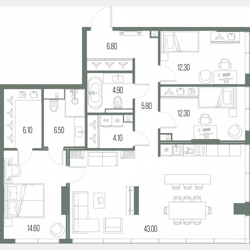 3-к. квартира, 116,5 м², 40/58 эт.
