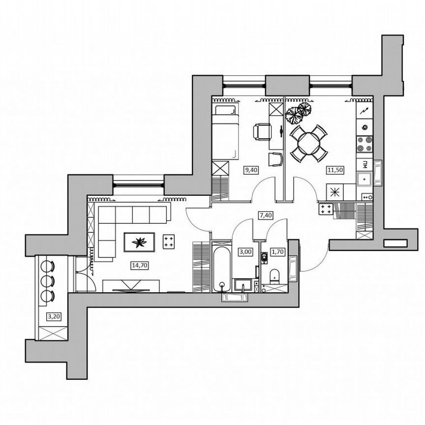 2-к. квартира, 50,4 м², 12/16 эт.