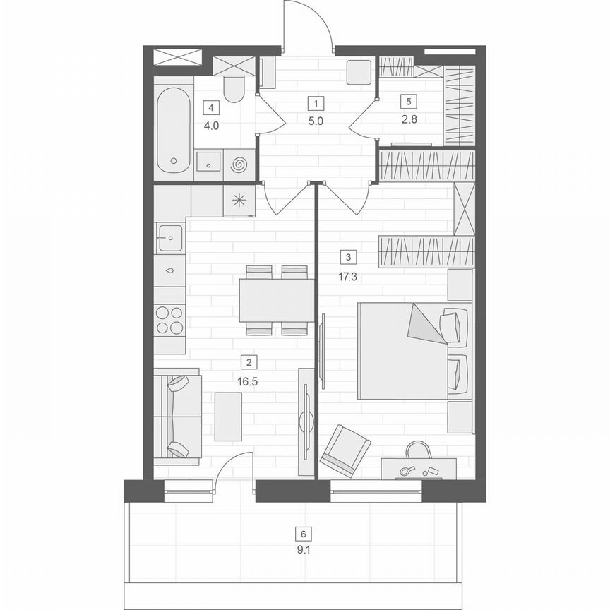 1-к. апартаменты, 45,6 м², 2/10 эт.