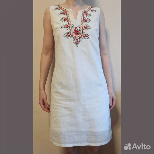 Белое платье sweet miss лён р.S вышивка
