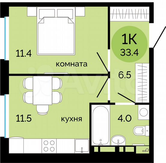 1-к. квартира, 33,4 м², 14/14 эт.