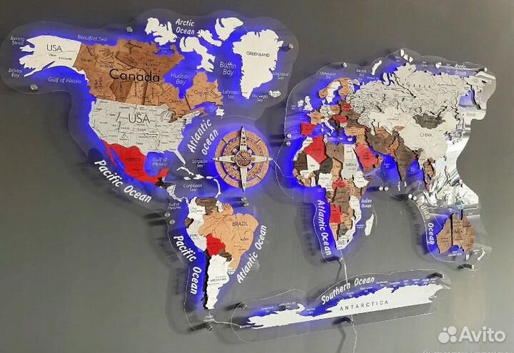 Карта мира на стену с подсветкой и без подсветки