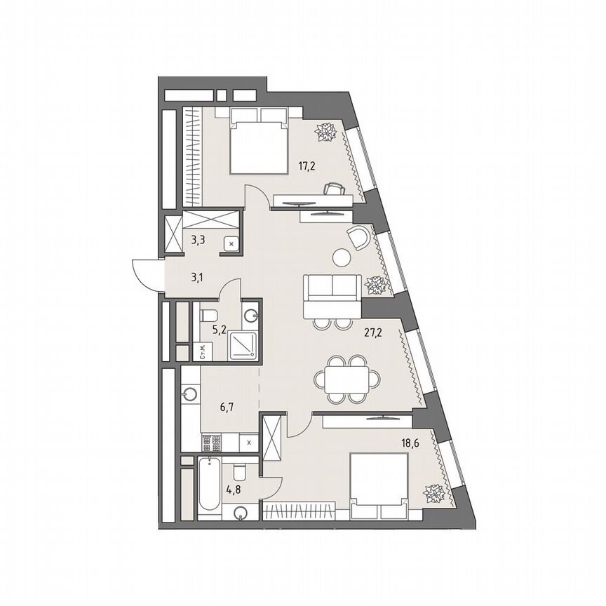 3-к. квартира, 86,1 м², 8/35 эт.