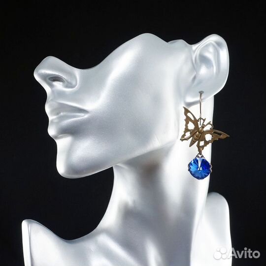 Серьги Бабочки Синие Кристаллы Сваровски Ультрамар