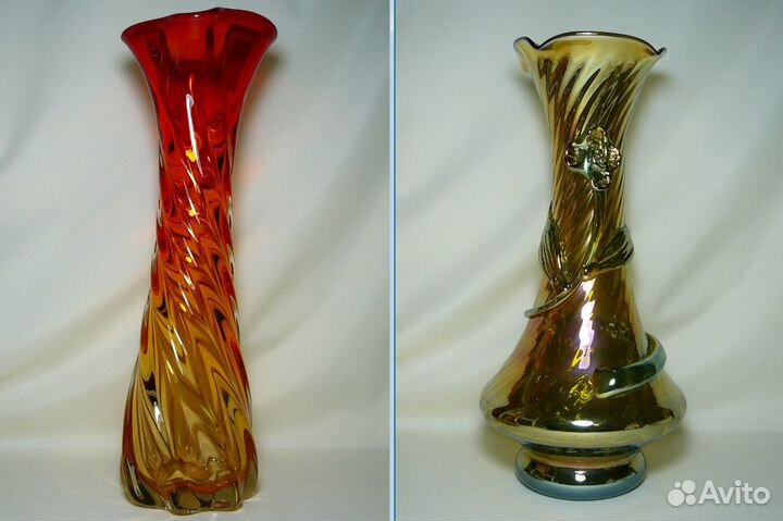 Ваза Красная и Зеркальная Орхидея. Стекло. СССР