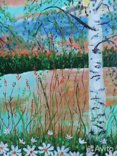 Картина маслом на холсте.Ромашки