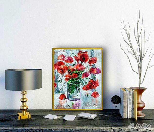 Картина маслом маки на холсте цветы букет с маками