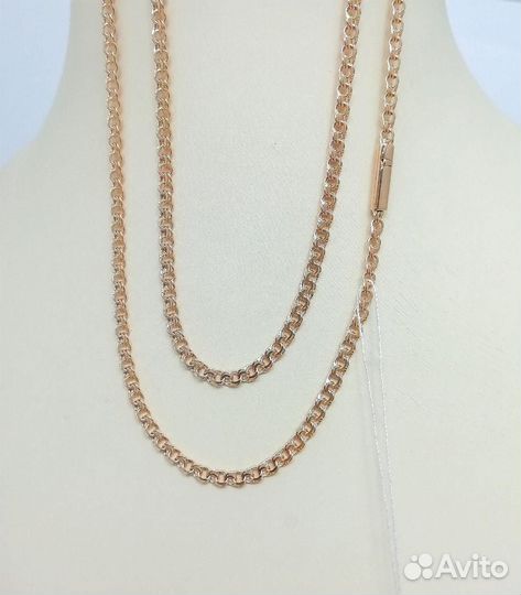 Золотая цепочка Бисмарк из красного золота 585 про