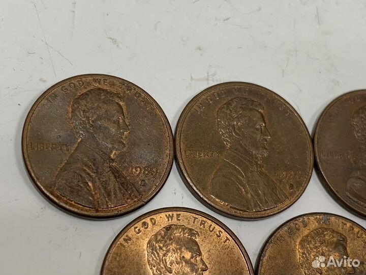 1 цент. США. Америка. One cent. 5 шт