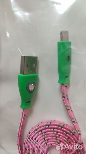 Кабель 8pin для iPhone 5/6/7 светящийся, розовый