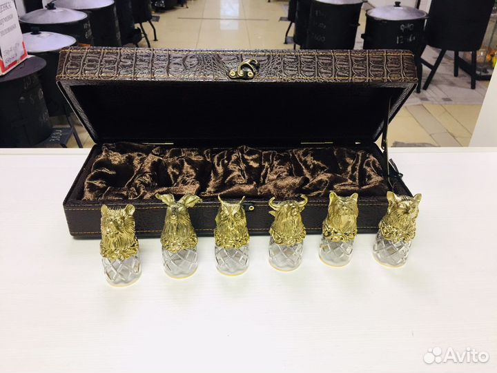 Набор стопок хрустальных в коробе эко-кожа