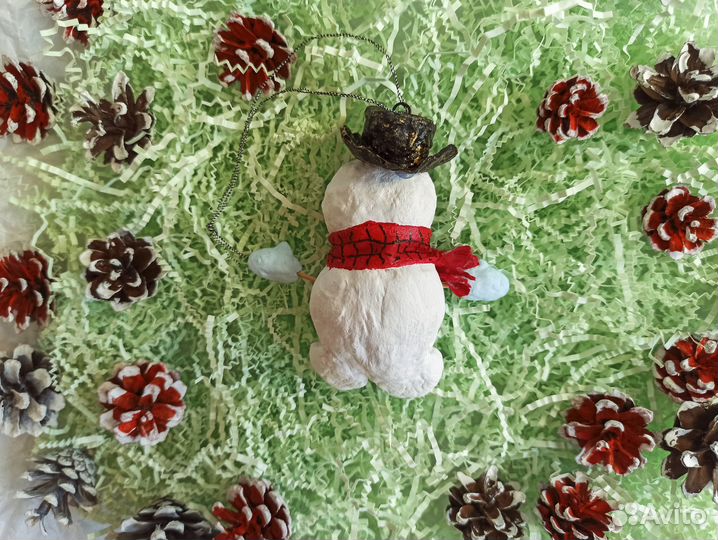 Ёлочная игрушка Снеговик папье-маше