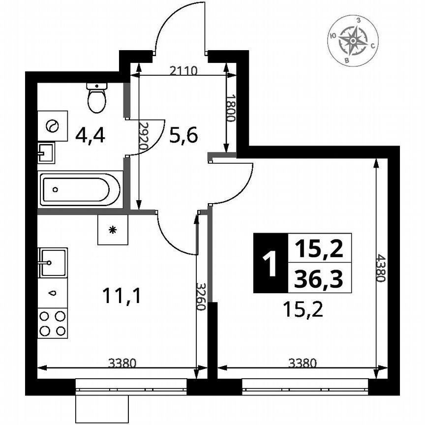 1-к. квартира, 36,3 м², 10/18 эт.