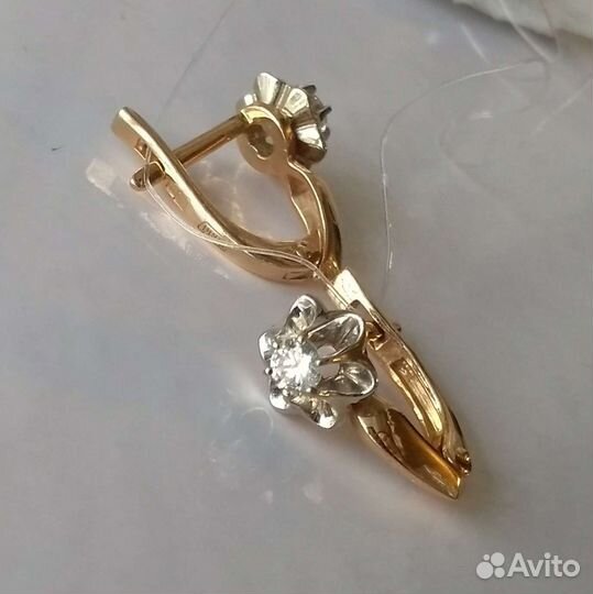 585 серьги с бриллиантами 0,217ct Новые тюльпаны
