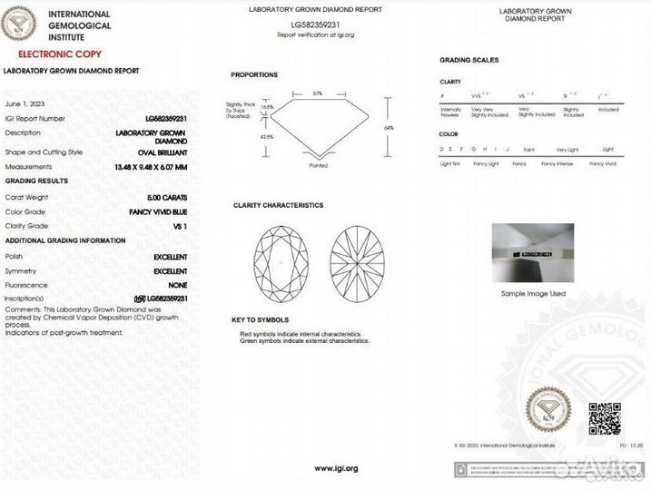 Синий лабораторный бриллиант в огранке овал (5.00)