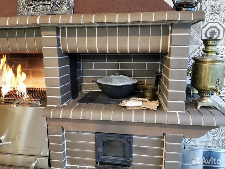 Модульная печь барбекю из кирпича с казаном