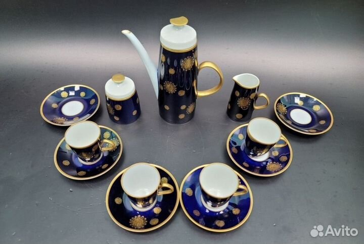 По предметно кофейный сервиз кобальт Lichte Гдр
