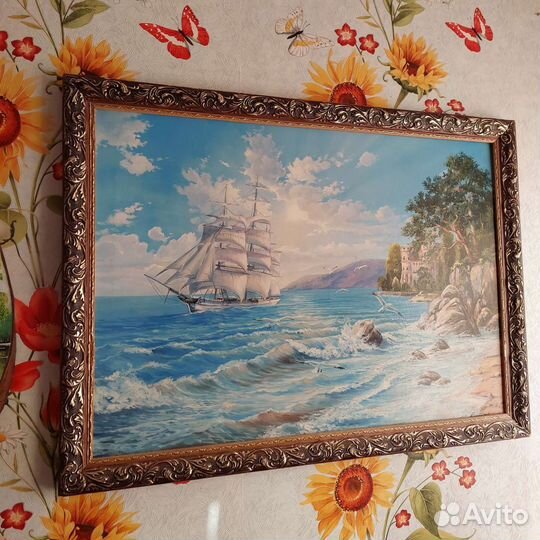 Картина Парусник на море и панно Каменная роспись