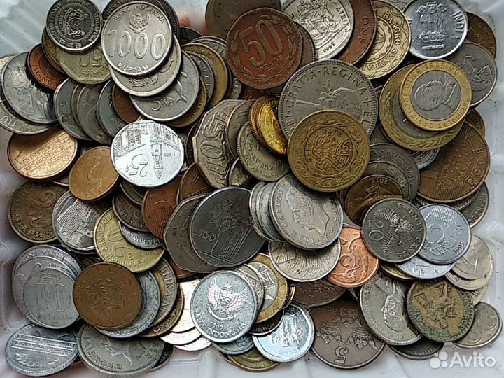 Иностранные монеты на вес, 1 кг, без повторов