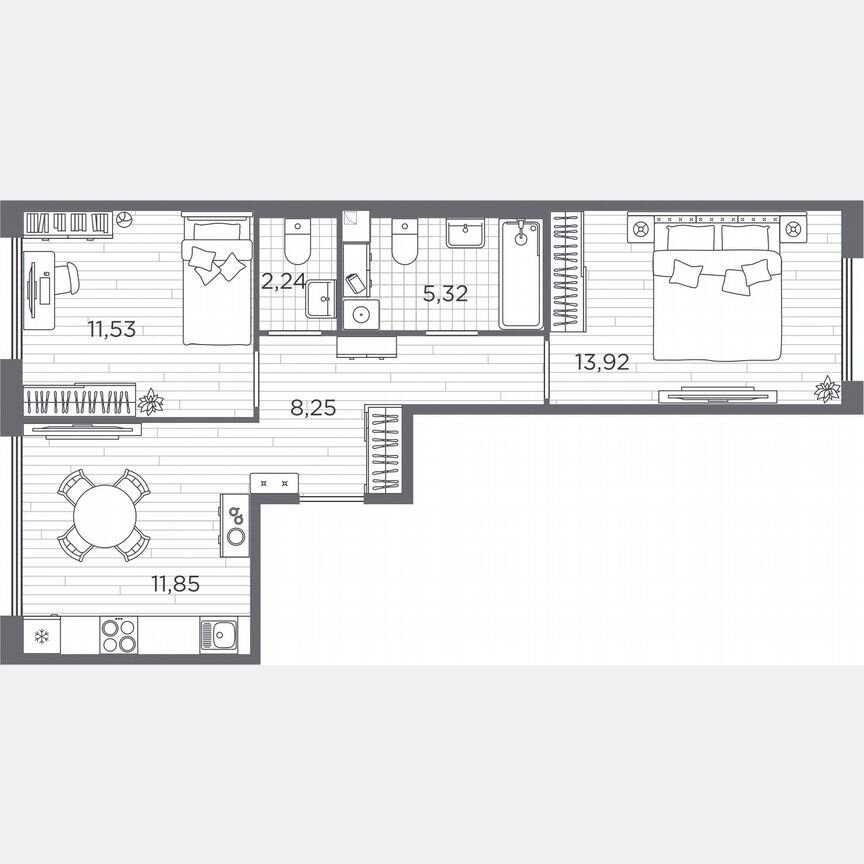 2-к. квартира, 53,1 м², 2/5 эт.