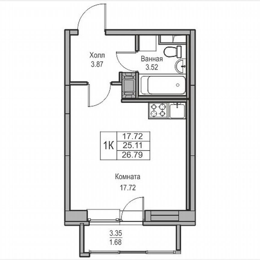 Квартира-студия, 26,8 м², 14/23 эт.