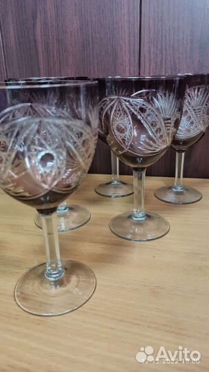 Хрустальные бокалы СССР марганец ручная работа