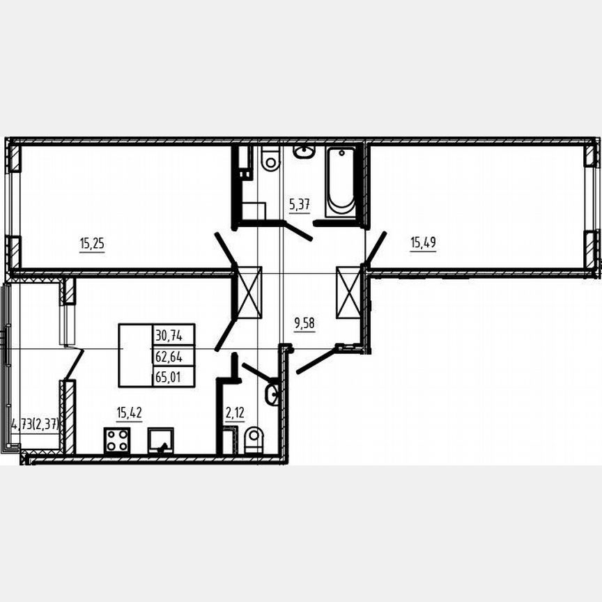 3-к. квартира, 62,6 м², 4/4 эт.