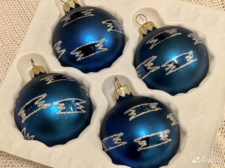 Шары на ёлку, набор 4 шт, стекло