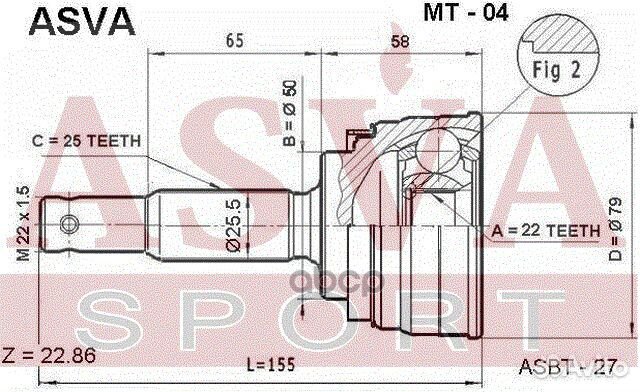 ШРУС наружный mitsubishi lancer25x22x50 MT04 asva