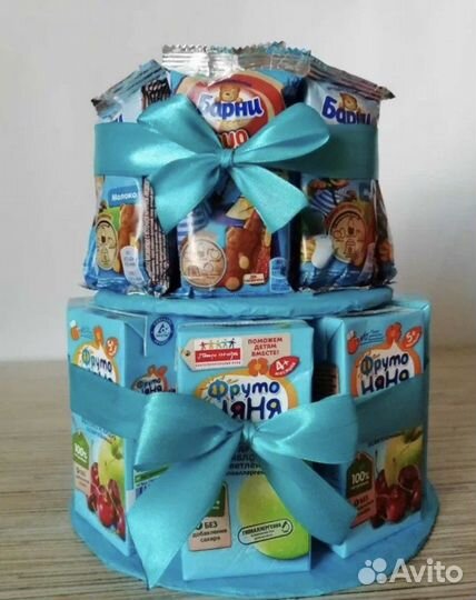 Детские букеты,торты из мишек барни и сока