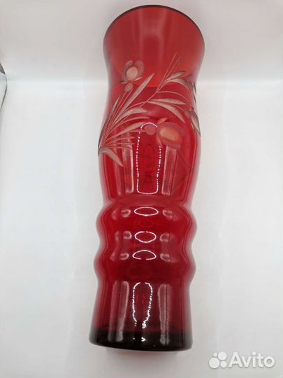 Ваза для цветов Цветное красное стекло СССР 31 см